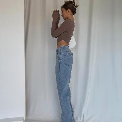 Front Slit High Waist Jeans