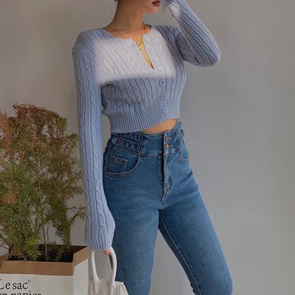 Sweater Cardigan Sexy Crop Knit Top