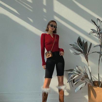 Cropped Long Sleeve Knit Top Sweater