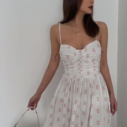 French Romantic Floral Print Lace-up Mini Dress
