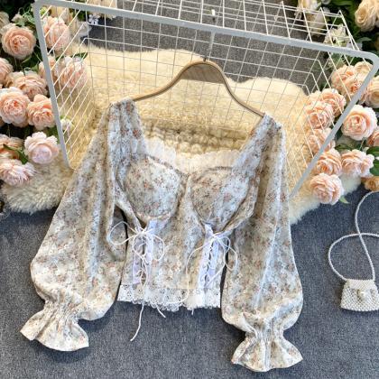 Long sleeve floral lace tie cropped..