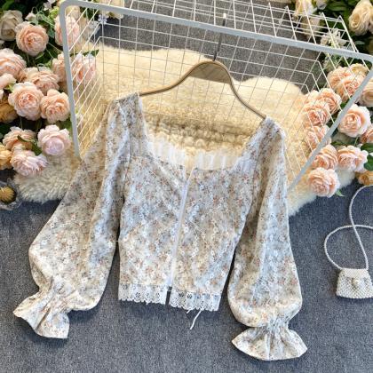 Long sleeve floral lace tie cropped..