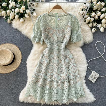 cutout lace ruffled dress