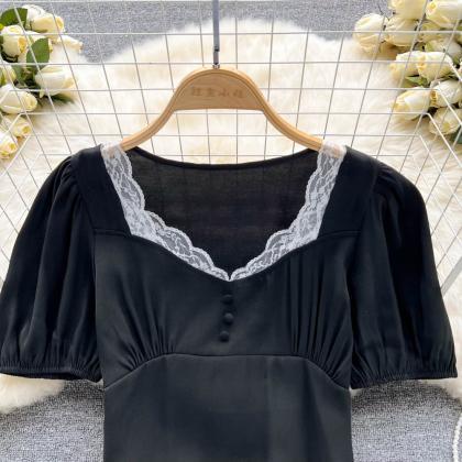 lace cropped top puff sleeve shirt
