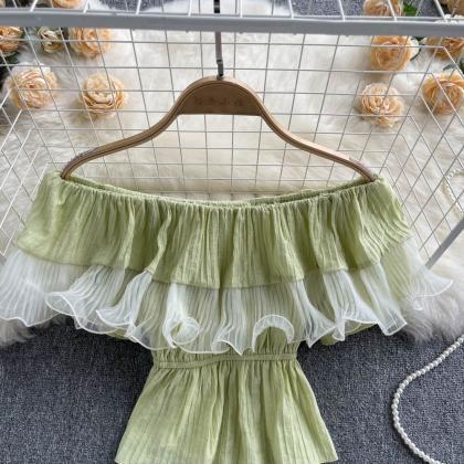 Sweet Layered Ruffle Off Shoulder T..