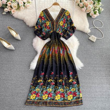 Boho Ethnic V-neck Print Dress