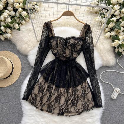 Lace Long Sleeve A-Line Party Dress