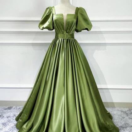 Gorgeous Green Satin Long Prom Dress,green Satin..