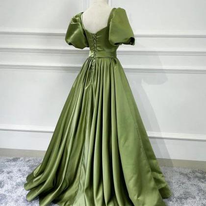 Gorgeous Green Satin Long Prom Dress,green Satin..