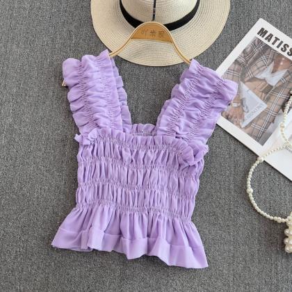 Sweet Bow Pleated Camisole Sleeveless Top