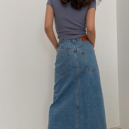 Asymmetric Slit Denim Skirt