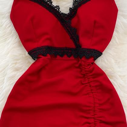 V-neck Lace Stitching Bodycon Party Dress