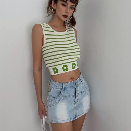 Striped Tank Top Sleeveless Cropped Top