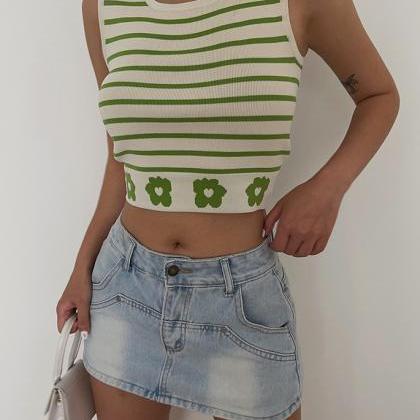 Striped Tank Top Sleeveless Cropped Top