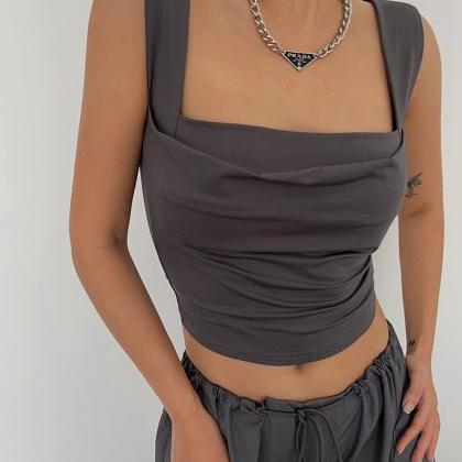Crinkled Pure Desire Cropped Wide Strap Camisole