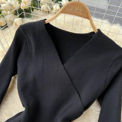 Premium Stitching Long-sleeved Knitted Dress Mesh..