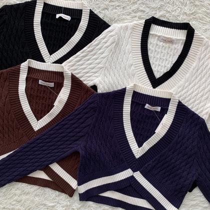 Ins Short Crop-neck Knit Sweater Spice Long..