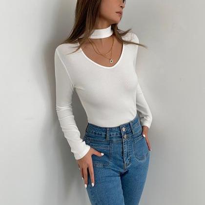 Sexy Long Sleeve Undercoat With Hanging Neck