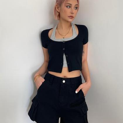 Articulated Fake Two-piece High-waisted Crop Top