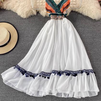 Vintage Print Slip Dress Boho Maxi Dress