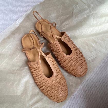 Leather Woven Overhead Sandals Flat Sandals