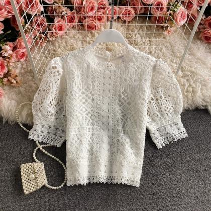 Lace Puff Sleeves Top