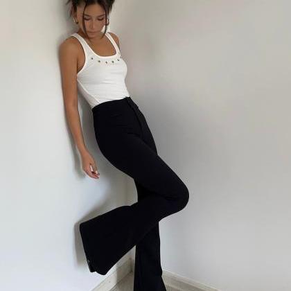Homemade High-waisted Elastic Micro-bell Trousers..
