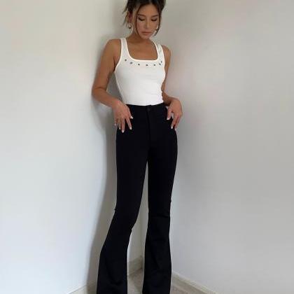 Homemade High-waisted Elastic Micro-bell Trousers..