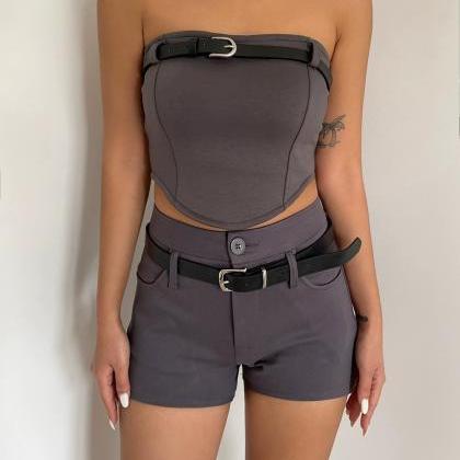 High-waisted Tight Casual Shorts With Slim-fit..