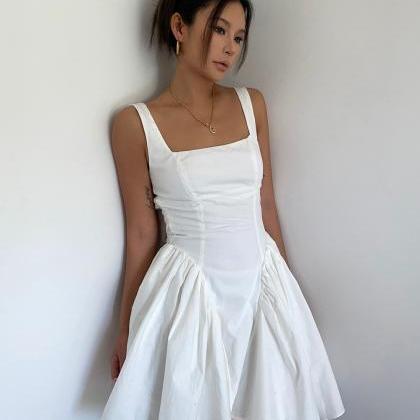 Backless Pleated Flare Mini Dress Sleeveless..