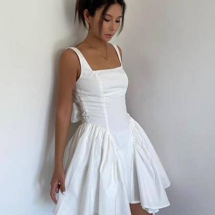 Backless Pleated Flare Mini Dress Sleeveless..