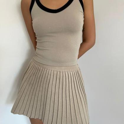 Stretchy Knit A-line Pleated Skirts