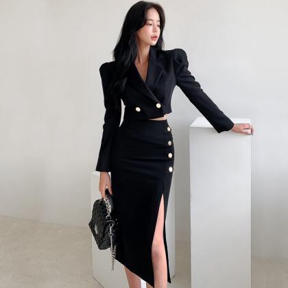 Fall Casual Blazers Puff Sleeve Lapel Work Suit..
