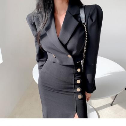 Fall Casual Blazers Puff Sleeve Lapel Work Suit..