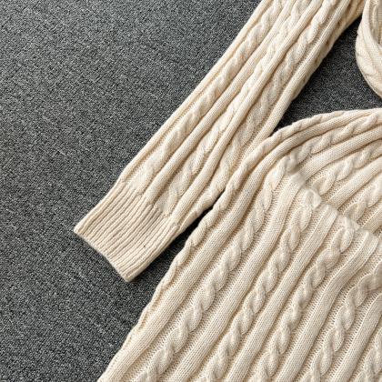 Sweater Dress For Women Cable Knit Ribbed A-line..