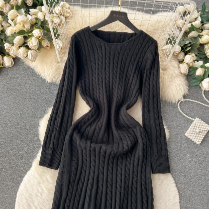 Sweater Dress For Women Cable Knit Ribbed A-line..