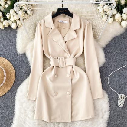Double Breasted Trench Coats Mid-length Belted..