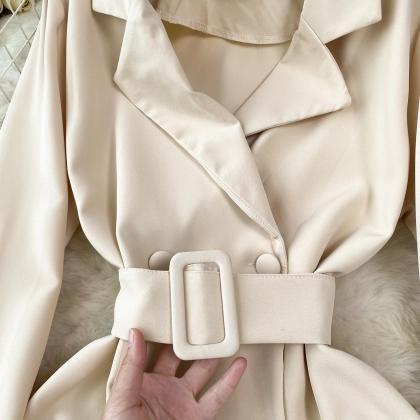 Double Breasted Trench Coats Mid-length Belted..