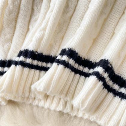 2 Piece Outfits Striped Knitted Pullover Sweater..