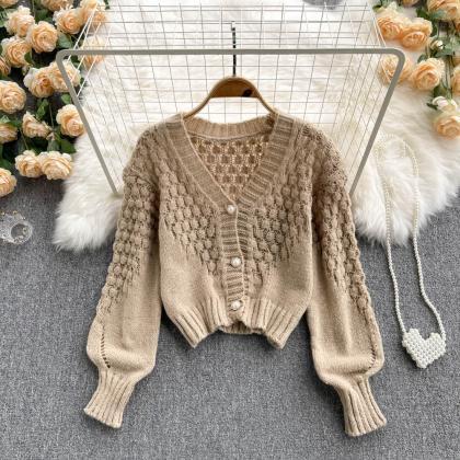 Cropped Cardigan Sweaters For Women Long Sleeve..