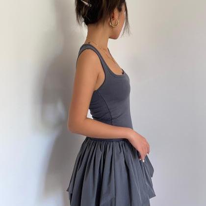 Ballet-style Pleated Sundress Knitted Pompadour..