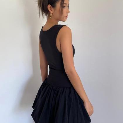 Ballet-style Pleated Sundress Knitted Pompadour..