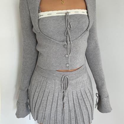 Sweet And Spicy Halter Knit Cardigan High-waisted..