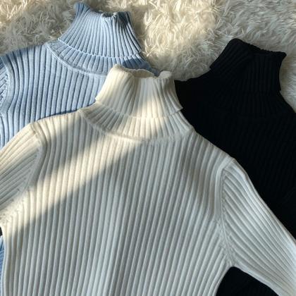 Turtleneck Knit Sweater Long Sleeve Soft Classic..
