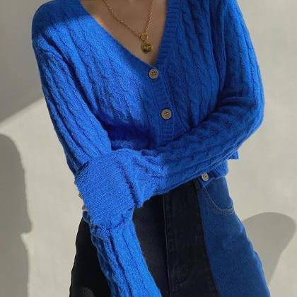 Solid Color Soft Waxy Short Knit Lazy Cardigan..