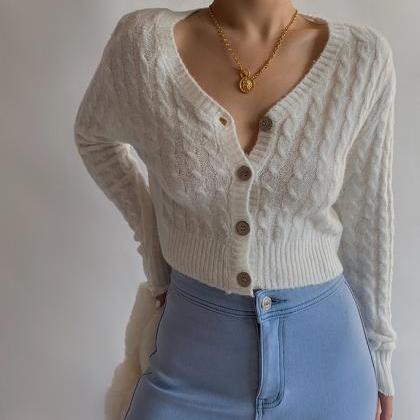 Solid Color Soft Waxy Short Knit Lazy Cardigan..