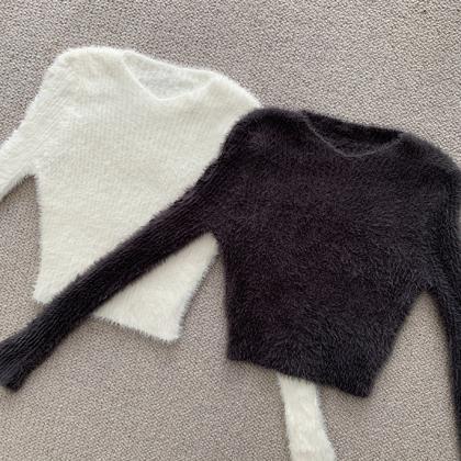 Mink-like Short Furry Sweater Skin-friendly Knit..