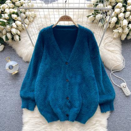 Soft Waxy Sweater Coat Knit Cardigan Loose..