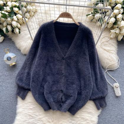 Soft Waxy Sweater Coat Knit Cardigan Loose..