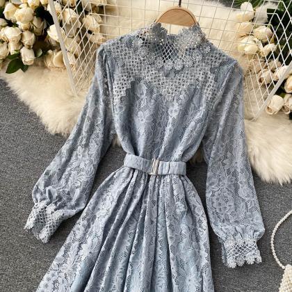 Long Sleeve Lace Hollow Maxi Dress A Line Dress